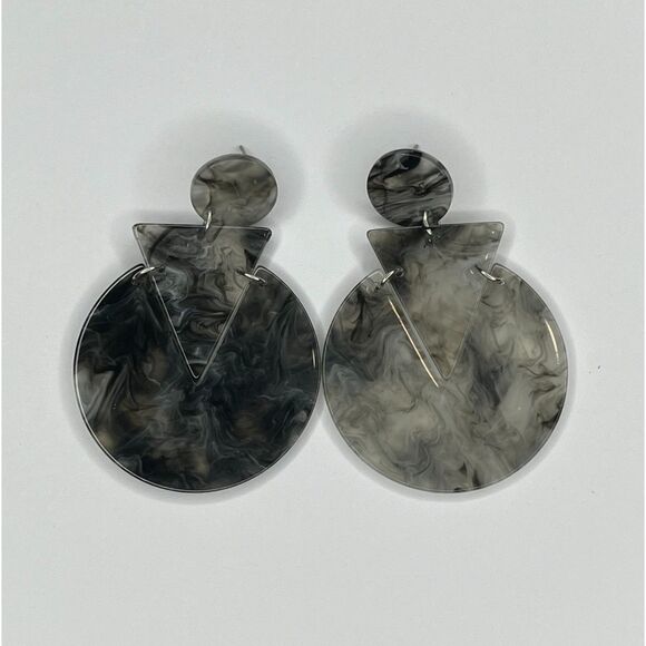"Marble Effect Geometric Acrylic Drop Earrings - Gray and Black" - Picture 1 of 1